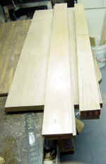 Seasoned mahogany wood, 1.5 inches thick and 15 inches wide was for the top