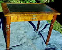 An old oil cloth writing desk with ink stains.